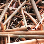 3 images of scrap copper pipes, metal and copper cables and wires